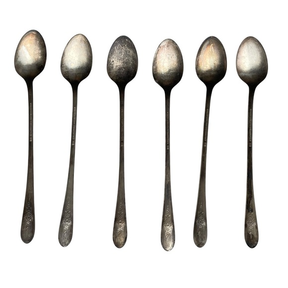 Wm Rogers Mfg Co AA IS Long Handle Spoons Antique Set Of 6 Mixing Stir Floral - Picture 9 of 10